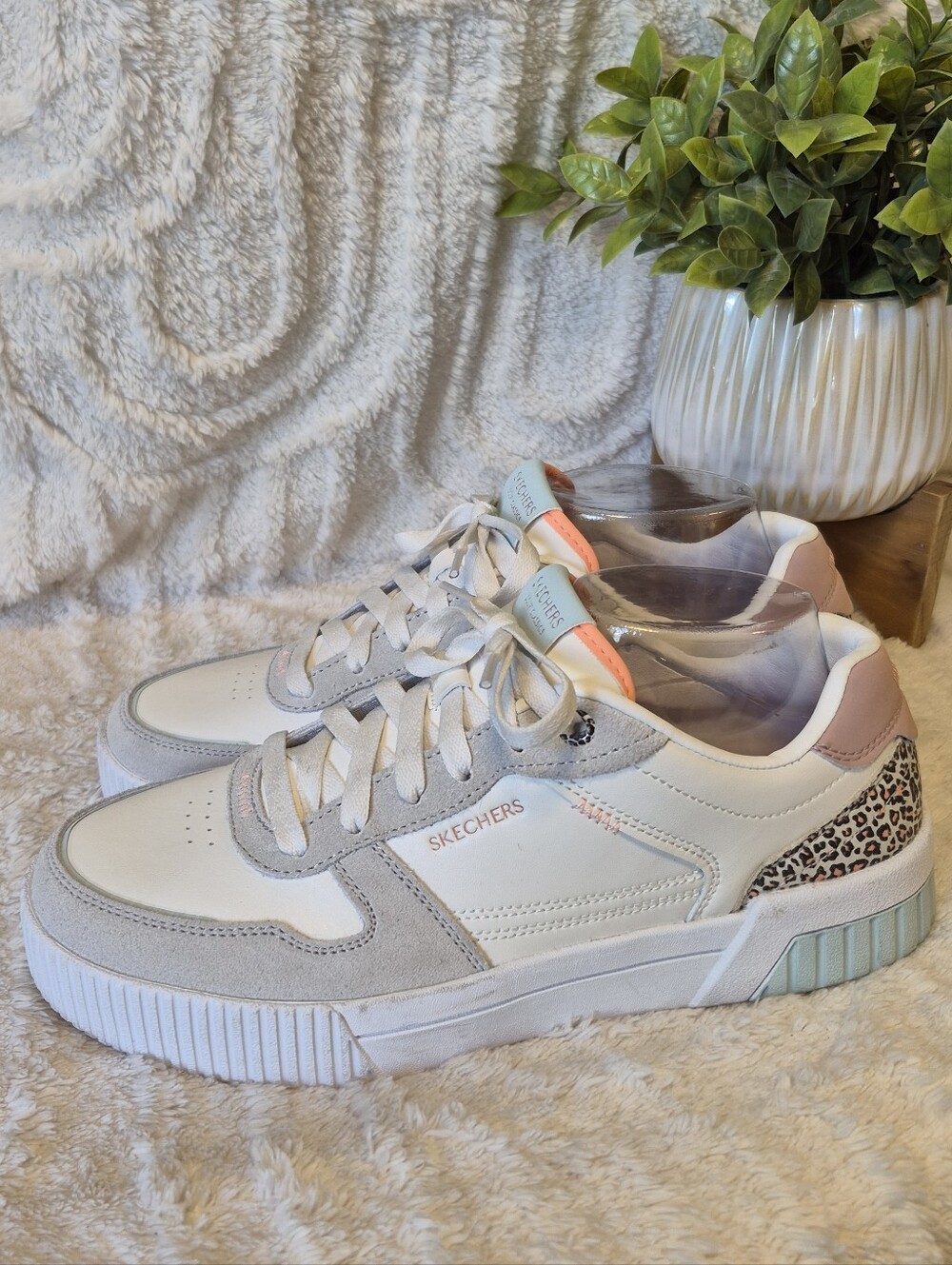 Skechers Court Classics Jade Sneakers Feline Instinct Animal Print Lace Up Sz 9 - Picture 7 of 14